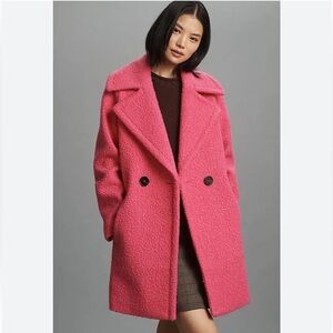 Anthropologie NVLT Flat Boucle Double Breasted Overcoat Bright Pink Size XS